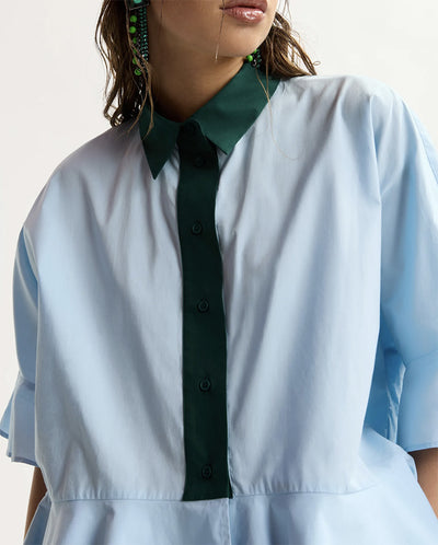 Kaylee Peplum Ruffle Shirt - Aquamarine