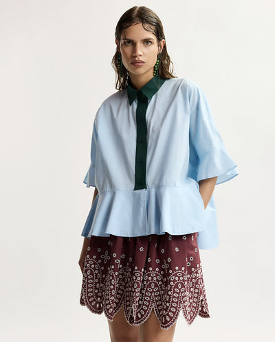 Kaylee Peplum Ruffle Shirt - Aquamarine