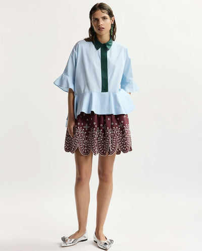 Kaylee Peplum Ruffle Shirt - Aquamarine