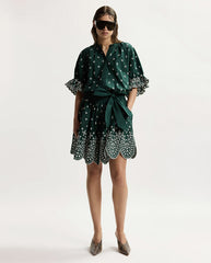 Kaylani Scallop Edge Dress - Bottle Green