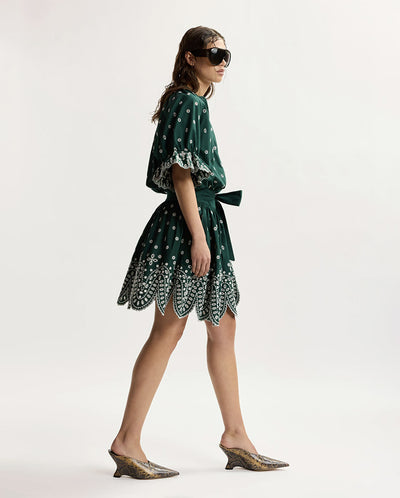 Kaylani Scallop Edge Dress - Bottle Green