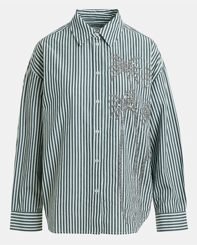 Kasper Sequin Palm Tree Shirt - Bottle Green