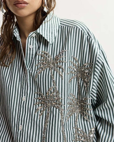 Kasper Sequin Palm Tree Shirt - Bottle Green