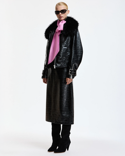 Kabuki Faux Leather Bomber - Black