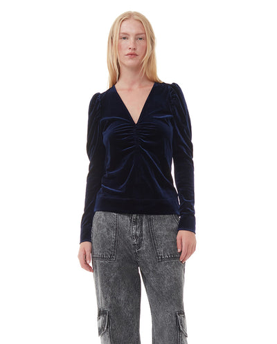 Velvet jersey V Neck Blouse Total Eclipse