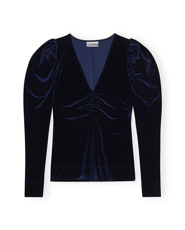 Velvet jersey V Neck Blouse Total Eclipse