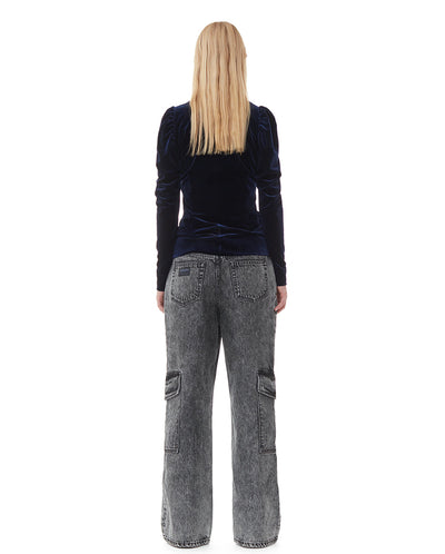 Velvet jersey V Neck Blouse Total Eclipse