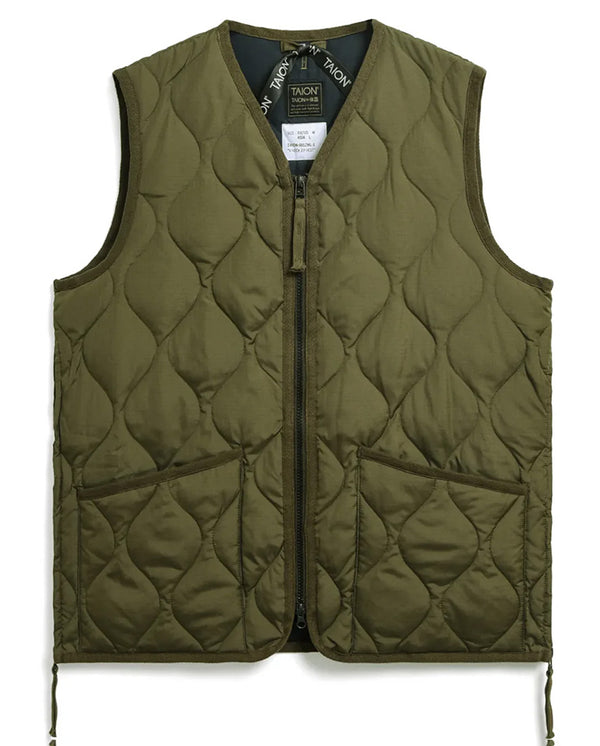Military V Neck Down Vest - Dark Olive