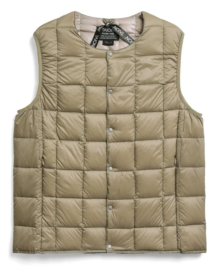Men's Crew Neck Button Down Vest - Khaki