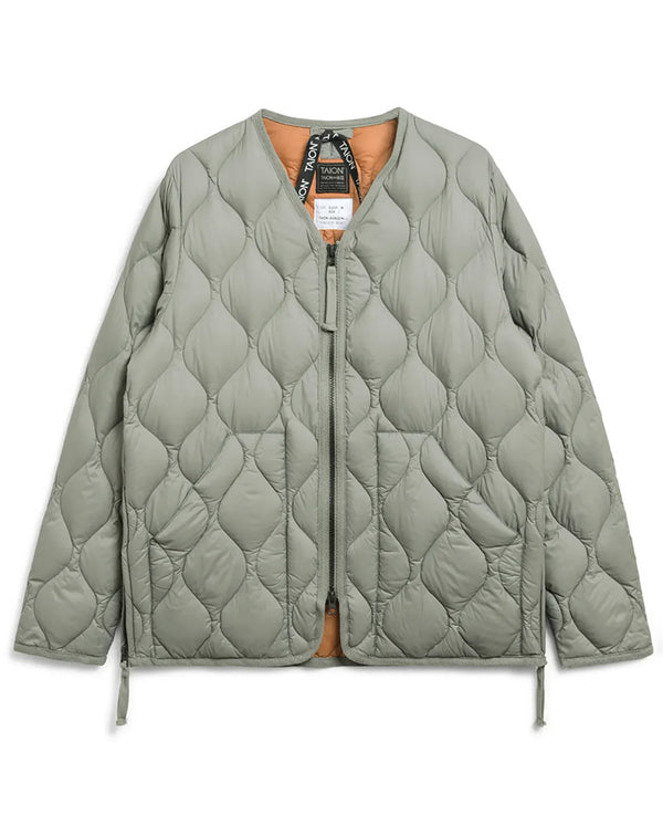 Military V Neck Down Jacket - Dark Sage Green