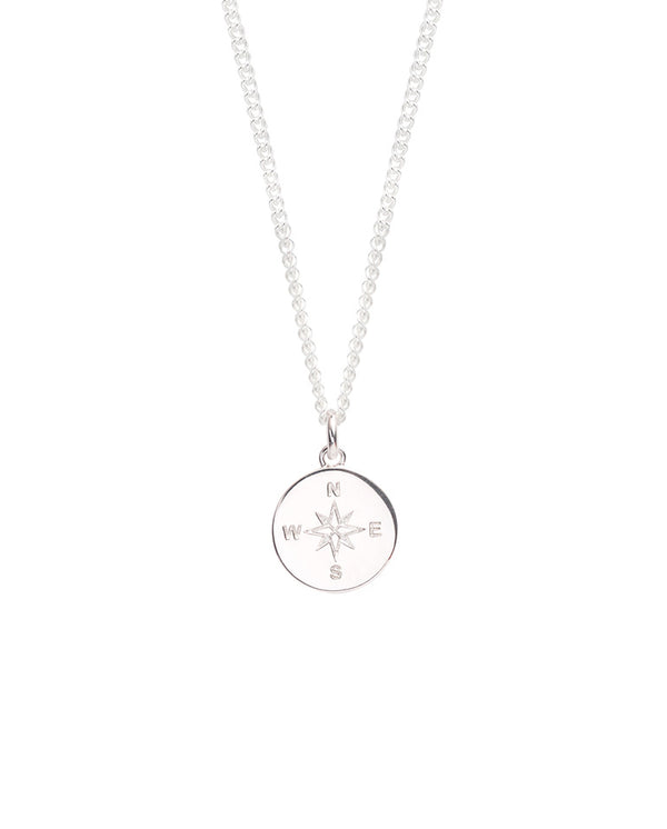 Large Silver Compass Necklace