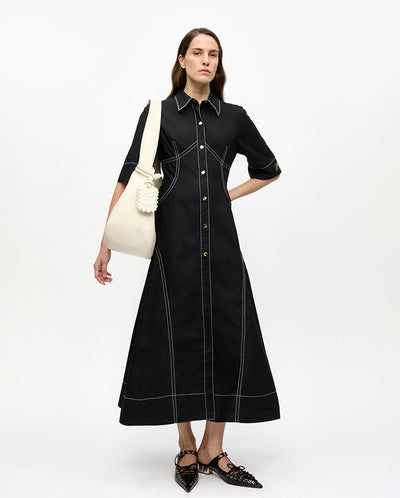 Cotton Poplin Long Shirt Dress BLACK