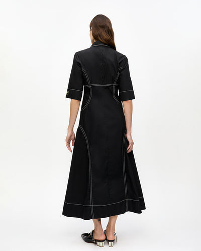 Cotton Poplin Long Shirt Dress BLACK