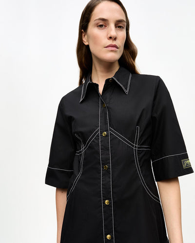 Cotton Poplin Long Shirt Dress BLACK