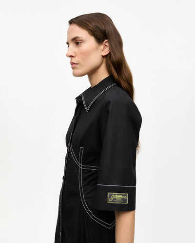 Cotton Poplin Long Shirt Dress BLACK