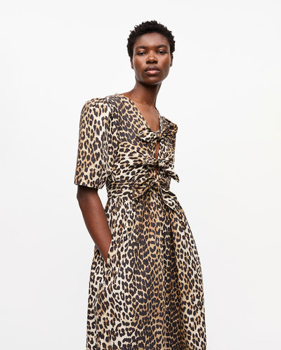 Printed Cotton Tie Dress Leopard