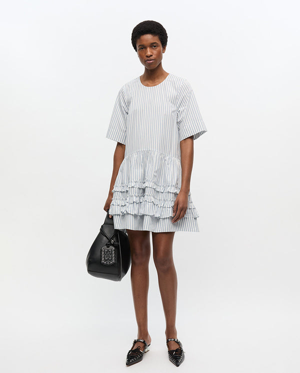 Stripe Cotton Mini Dress Egret