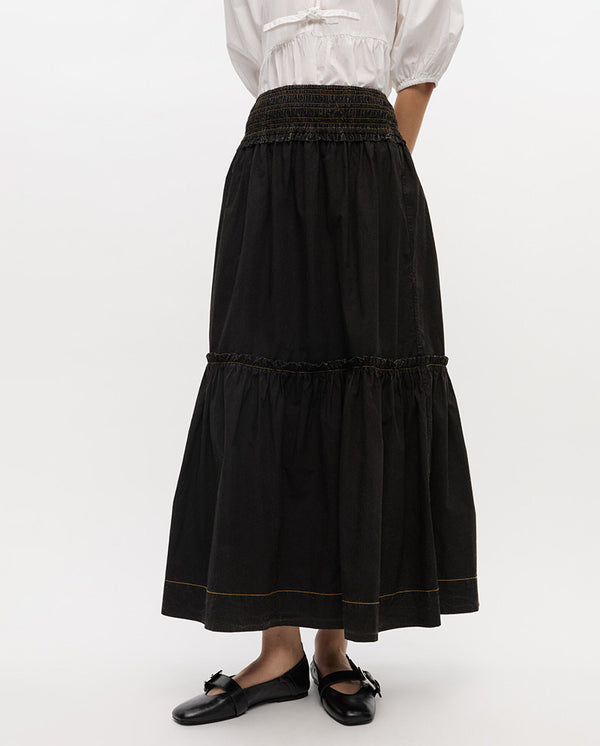 Cotton Smock Maxi skirt - BLACK