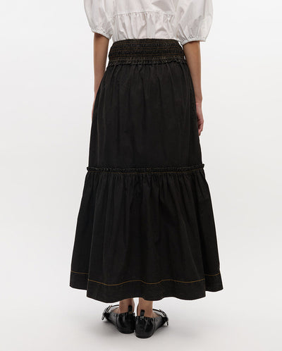 Cotton Smock Maxi skirt - BLACK