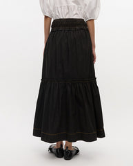 Cotton Smock Maxi skirt - BLACK