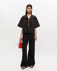Stretch Cowl Neck Blouse - Black