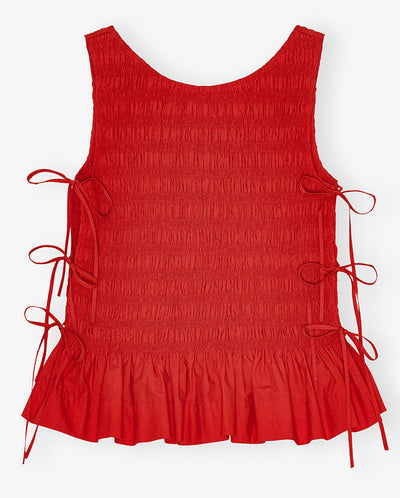 Cotton Smock Tie Top - Racing Red
