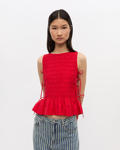 Cotton Smock Tie Top - Racing Red
