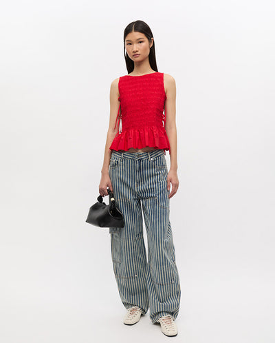 Cotton Smock Tie Top - Racing Red