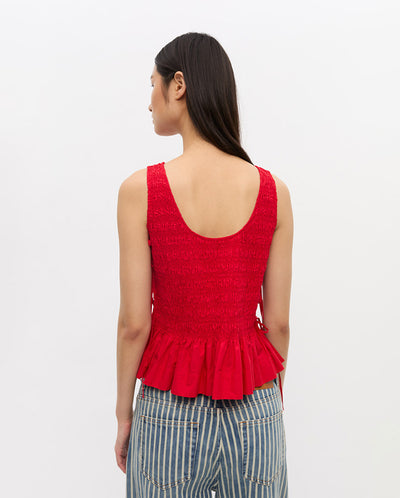 Cotton Smock Tie Top - Racing Red