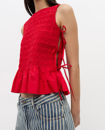 Cotton Smock Tie Top - Racing Red
