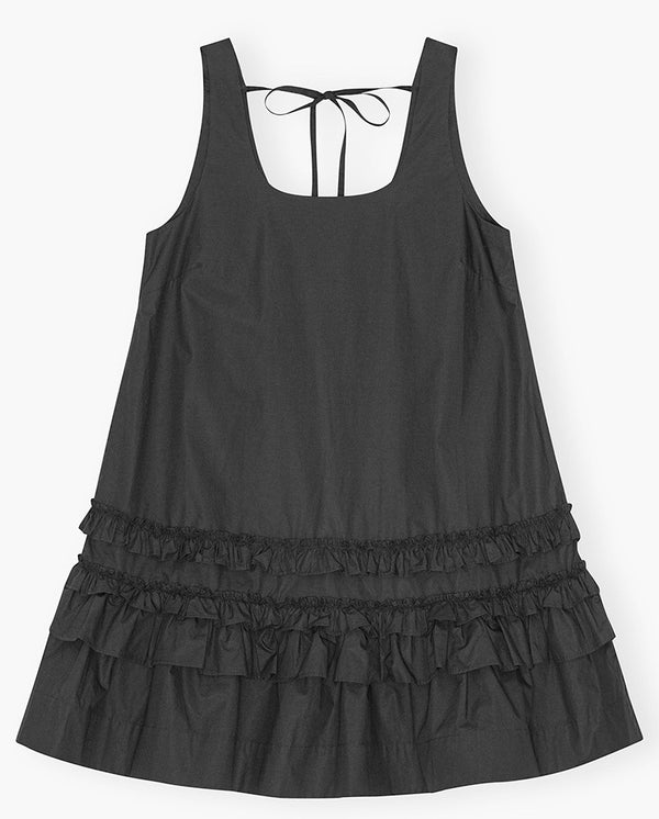Cotton U Neck Mini Dress - Black
