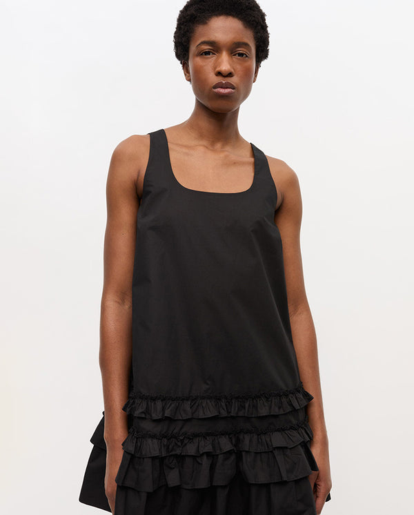 Cotton U Neck Mini Dress - Black