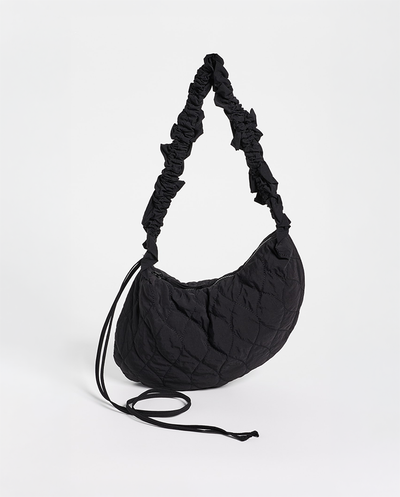 Embroidered Rose Ruched Kidney Bag