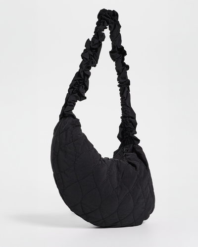 Embroidered Rose Ruched Kidney Bag