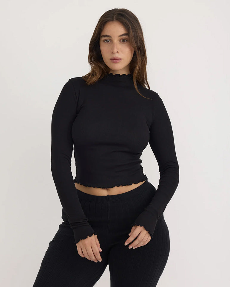 Core Rib Mock Neck Tee - Black