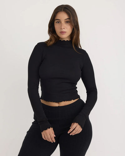 Core Rib Mock Neck Tee - Black
