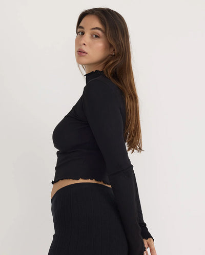 Core Rib Mock Neck Tee - Black