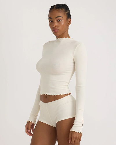 Core Rib Mock Neck Tee - Vanilla
