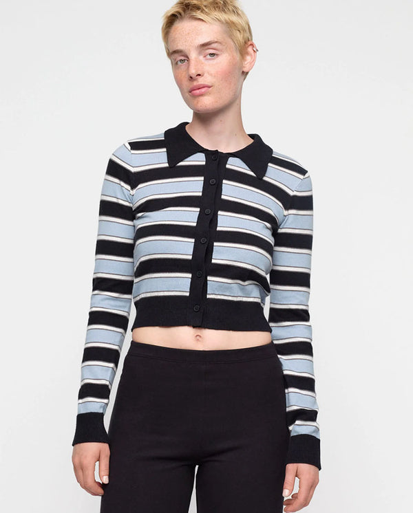 True Knit Fluffy Polo Cardi - Cloudy Stripe