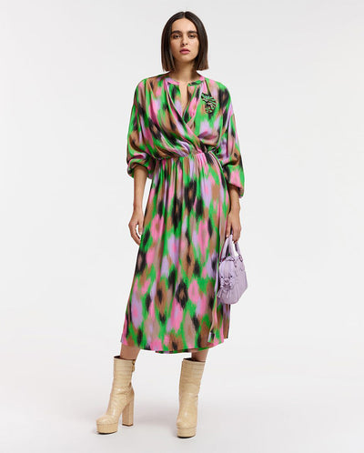 Elouise Graphic Wrap Dress Green Key print