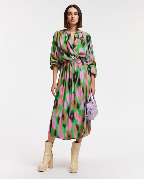 Elouise Graphic Wrap Dress Green Key print