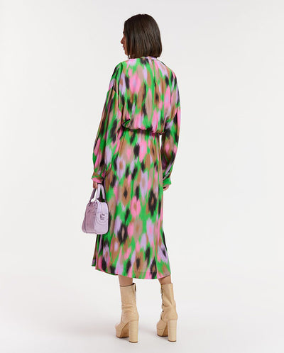 Elouise Graphic Wrap Dress Green Key print
