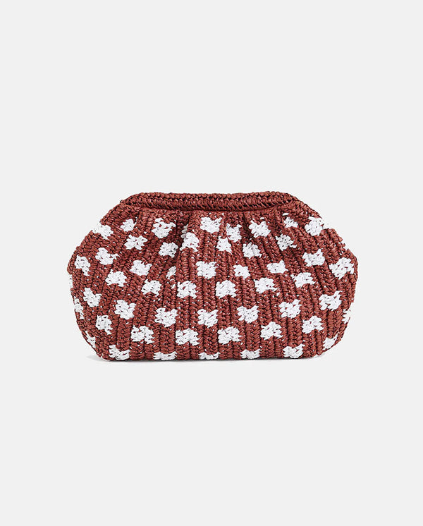 Hamantha Dotted Raffia Pouch - Praline