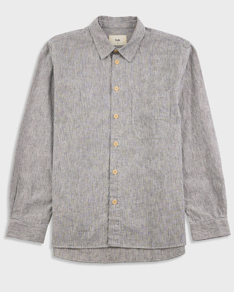 EASY FIT SHIRT - BLACK LINEN STRIPE