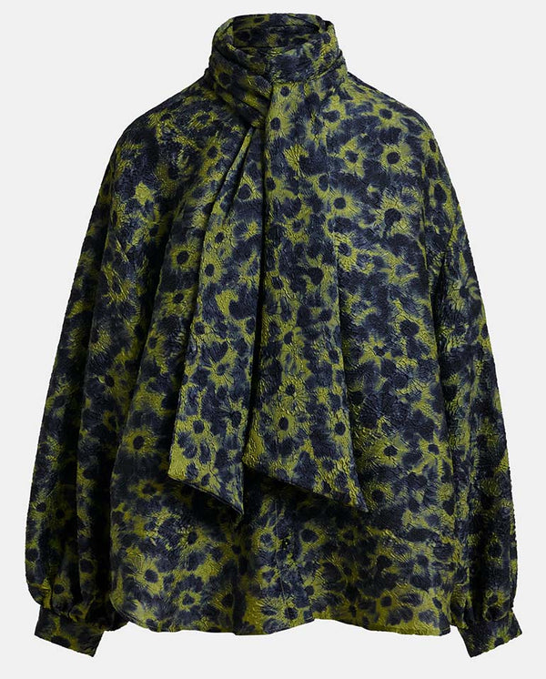 Illicium Pussy Bow Tie Top - Olive Combo