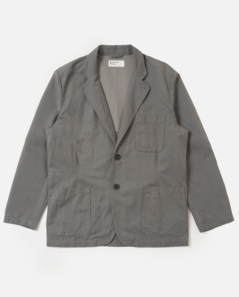 TWO BUTTON JACKET - MID GREY SLUB