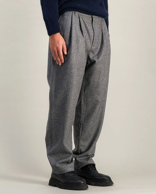 Double Pleats Flannel pants - grey melton