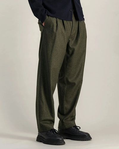 Double Pleats Flannel pants - Olive Melton