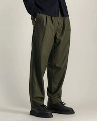 Double Pleats Flannel pants - Olive Melton