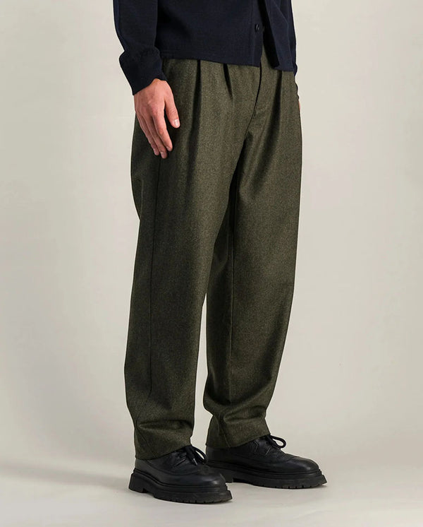 Double Pleats Flannel pants - Olive Melton
